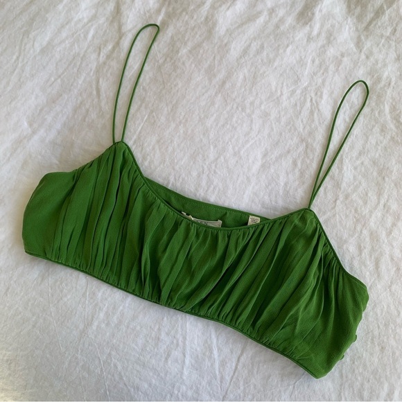 NWT Doen Amora Silk Ruched Cami Camisole Crop Tank Top Evergreen Green - Picture 2 of 6